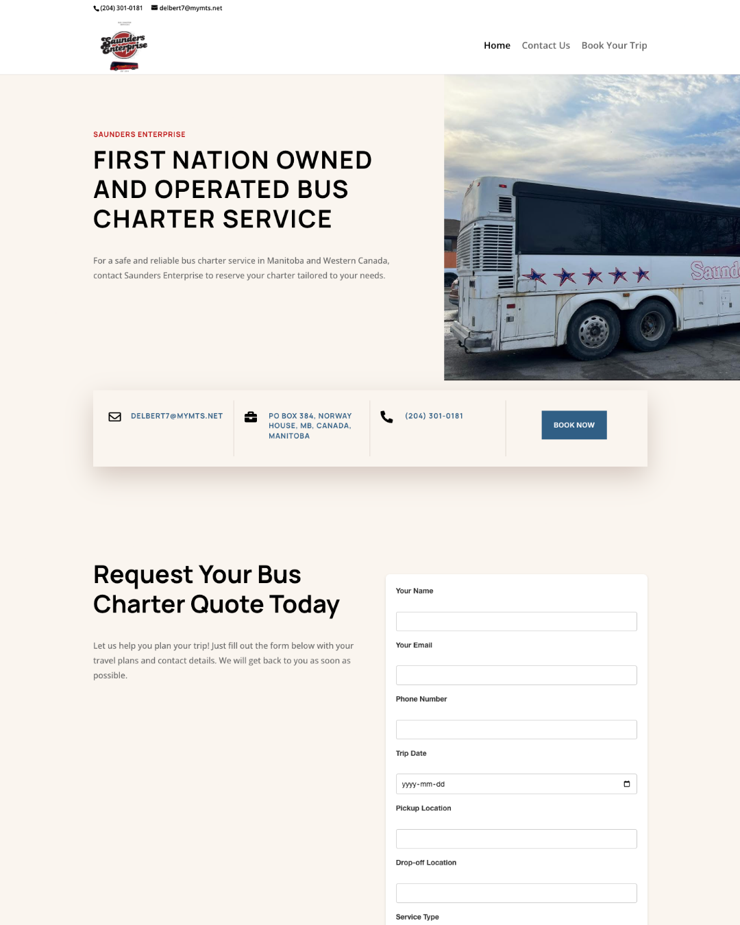 Website design for First Nation-owned charter bus service, Saunders Enterprise, across devices