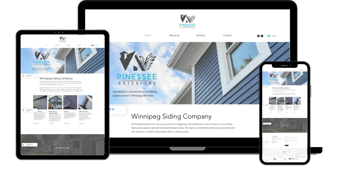 Pinessee Exteriors website redesign displayed across desktop and mobile devices